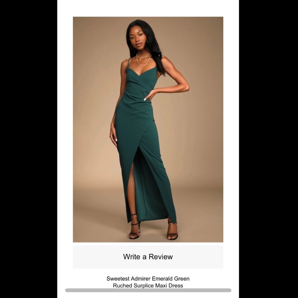 Lulus Sweetest Admirer Emerald Green Ruched Surplice Maxi Dress XS